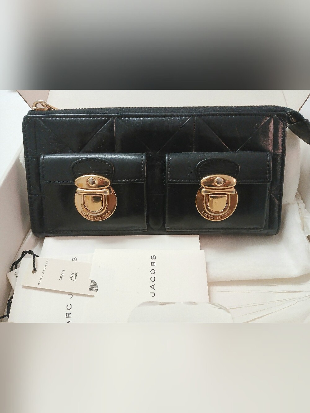 Marc Jacobs Quilted Push-lock Black Wallet with BOX + TAGS